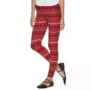 Reindeer Heart Fair Isle Christmas Leggings Holiday Red